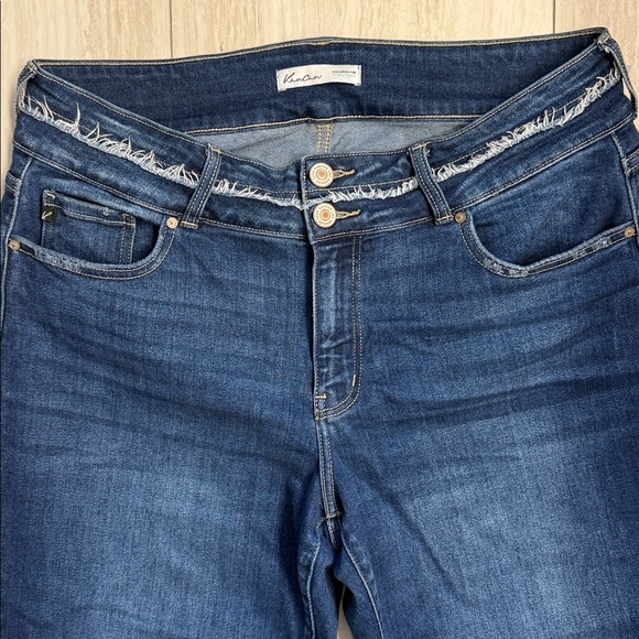 Kancan Dark Blue Flare Jeans with Raw Hem - Picture 2 of 6